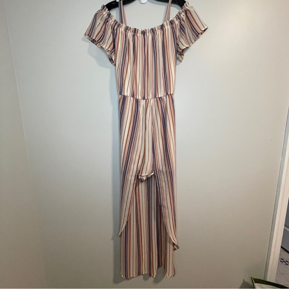 Lily Rose Striped Off Shoulder Maxi Dress Romper Women's L - Picture 1 of 8